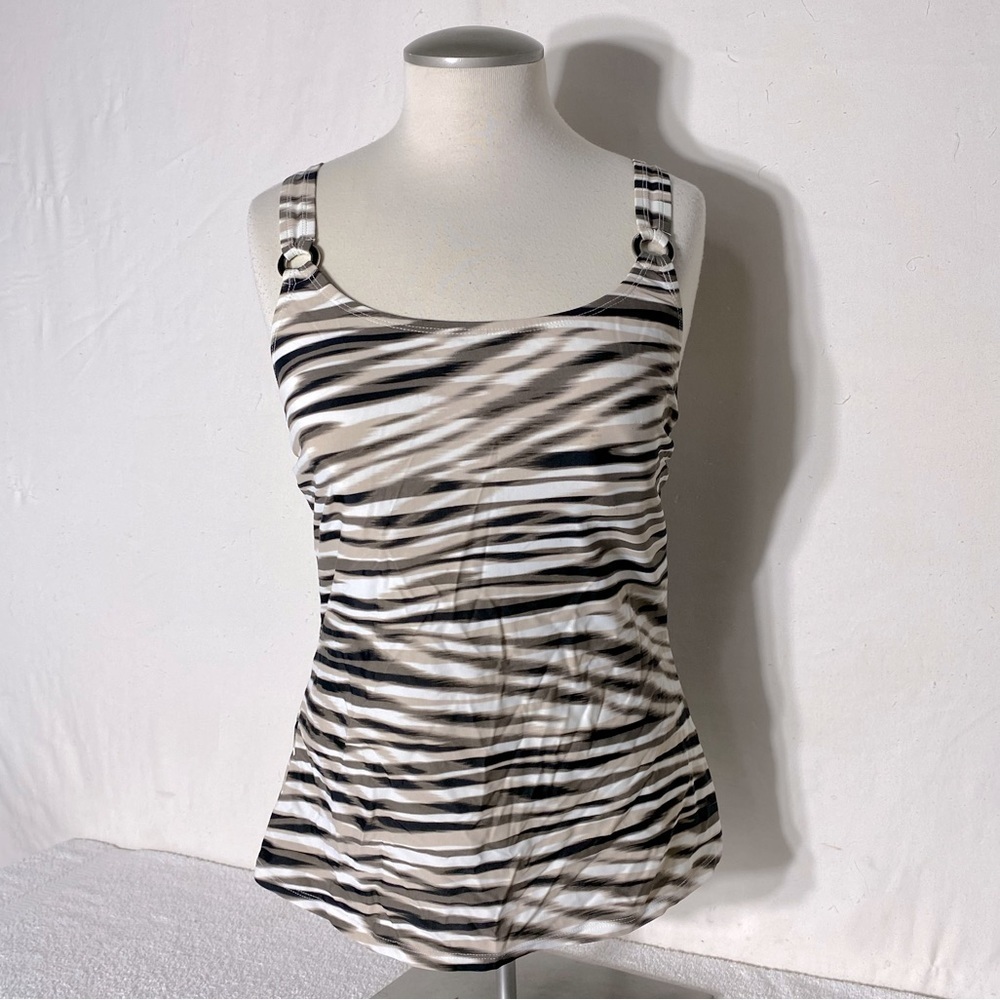 5/$25 Christina Tan & Black Striped Swim Top Tankini Top 12D